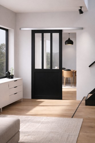 Porte coulissante atelier noir - porte,