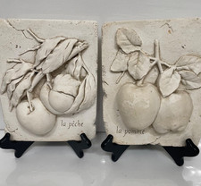 French Country Raised Plaster wall Plaques Peach & Apple Provençal Style VTG ‘97