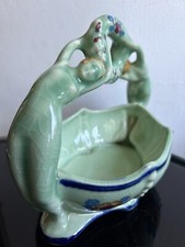 Art Deco Lady Figurine Basket Vase Made In Japan