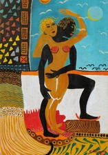 Tableau art moderne contemporain danse danseurs couple africanisme ROUHAUD déco