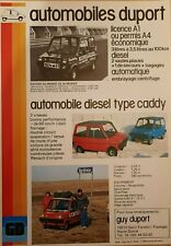 DUPORT CADDY car sales brochure sans permis. French text prospectus voiture rare