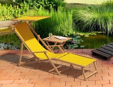 Chaise longue de jardin, chilienne, bois massif, tissu jaune