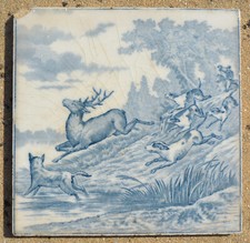 old TILES - GIEN - HUNTING scene - deer dogs hunting - 20.4cm