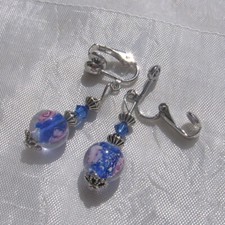CLIPS BOUCLES D'OREILLES NON-PERCE ARGENTÉ SWAROVSKI SANS NICKEL BLEU "BLEUETS"