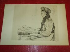 EMILE LEQUEUX (1871-1935) DRY TIP ENGRAVING PORTRAIT WOMAN LACE BRUGES