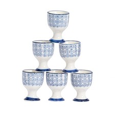 6x imprimé main Coquetiers Style Japonais porcelaine Petit déjeuner 5.5cm Marine