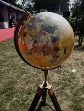 Office school globe vintage style world 12" metal tripod stand authentic table