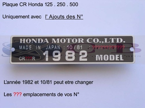 Plaque honda vente - , cr