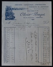 Invoice PERPIGNAN 1921 Fruit Vegetable Primeur POUGET Chasselas Billhead 142