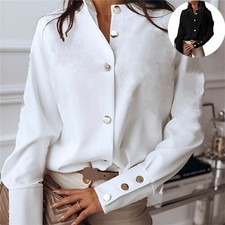 Women US Tops Long Sleeve Down Loose Ladies Casual Work Button Blouse T Shirt