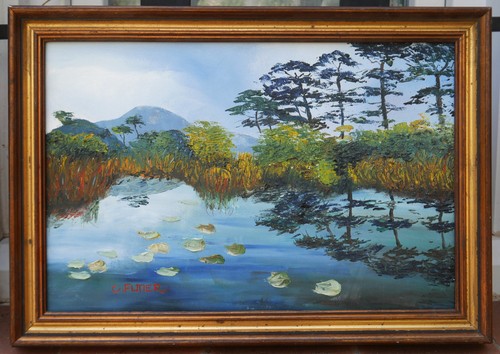 Tableau signé futier étang - tableau,