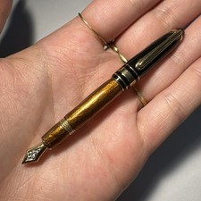 Broche Stylo Plume Doré / Bronze/ Noir Nacré Avec Strass Blanc Bijoux Fantaisie