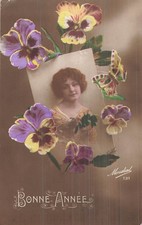CP GOOD YEAR FRAME PORTRAIT WOMAN THOUGHTS BUTTERFLY FLOWERS - 36561