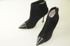 New Manolo Blahnik Griffon Black Alligator Capped Suede Ankle Boots 36.5 40.5 