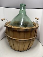 Antique dame-jeanne French Demijohn Green Glass Bottle Basket 45L Wine Bonbonne