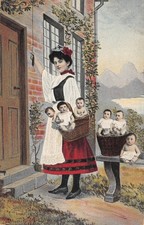 Postcard fantasy / representative of babies / baby merchant / at the door