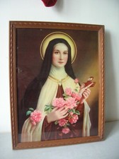 Ancienne lithographie catholique Sainte Thérèse sous cadre verre bois de 45,5 cm