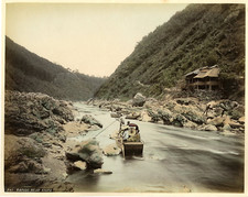 Japon, Rapids near Nikko Vintage albumen print.  Tirage albuminé aquarellé  