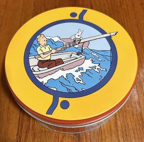 Tintin round tin box - tintin, vtg