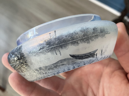Bas boite verre gravé signé - bas,