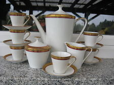 MOKA COFFEE SERVICE 6 Person Porcelain BAVARIA Net Red Gold Edge