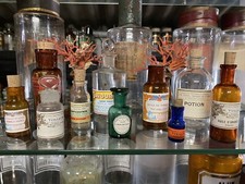 Antique pharmacy bottles, set of 10, cabinet of curiosity decorative.