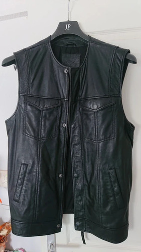 Gilet biker cuir véritable - biker, en