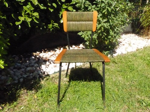 Chaise bois paille verte - chaise,
