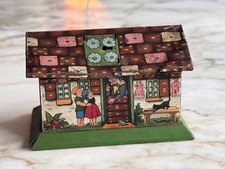 ANTIQUE LITHOGRAPHED SHEET METAL TOY PIGGY BANK HANSEL & GRETEL 1930's HEXENHÄUSCHEN