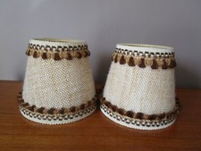 2 Small Day Shades Fabric Beige Brown / Burlap with Braids Vintage 1