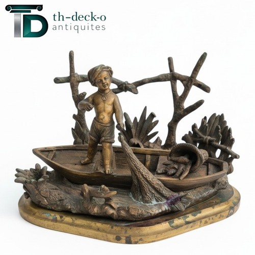 Encrier forme barque - barque, bronze