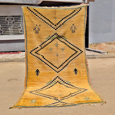 Vintage Moroccan Berber Rug – Handwoven Yellow Wool Carpet, Antique Tribal Handm