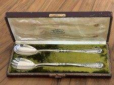 Set of 2 silver metal salad serving cutlery NAP III
