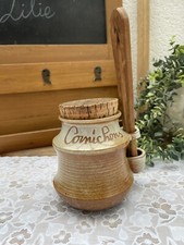 Antique Sandstone Pickle Pot with Wooden Clamp - Signed Montgolfier France