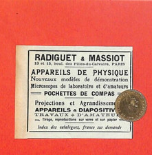 PARIS / RADIGUET & MASSIOT / PHYSICS DEVICES / VERY SMALL ADVERTISING 1910