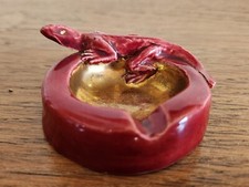 Ceramic CAB Paris - Red Ashtray and Gold Lizard Signed