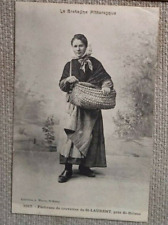 old postcard shrimp fishing St Laurent Brittany