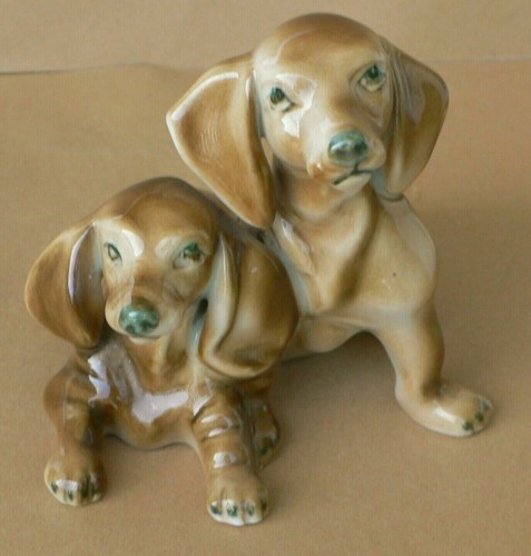 Porcelaine deux chiots - , teckel
