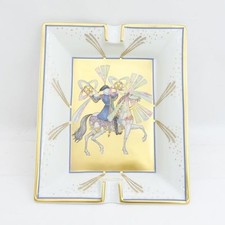 HERMES Paris Cendrier Assiette Porcelaine Cigare Plateau 19cm Or Blanc Rare C...