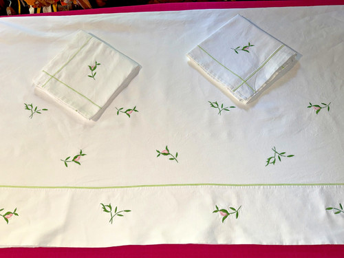 Drap ancien brodé mains - , roses