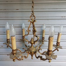 Ancien lustre cage en bronze 6 feux de style Louis XV en état de marche 4,8 kg