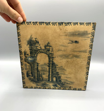 Tile, tiles GIEN faience blue and white decor antique ruins 19th century 20x20