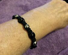 Shamballa Bracelet NEW Grey Hematite & Black Beads Adjustable Black Cord 21-32cm