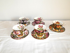 5 ANTIQUE ROYAL ALBERT PORCELAIN English Cups + Saucers Floral Decor