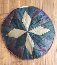 Pinwheel Ottoman Pouf Leather Tan Black Brown Western Round Unstuffed