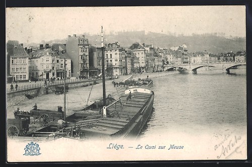 Cpa liége quai sur - liége,,