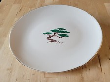 Vintage KNOWLES Large Oval Serving Platter White Ceramic Bonzai Tree gold trim
