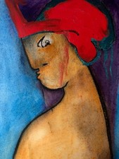 Belle Peinture 1970 Huile Papier Portrait Homme Art Christian ASTOR Buste Visage