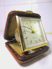 SOLO TRAVEL ALARM CLOCK 4 Jewels Mechanical Brass & Leather Clock Vintage Retro