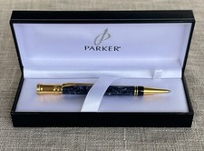 "Mint" Parker Duofold International Ballpoint Pen, Marbled Blue with/23k GP Trim